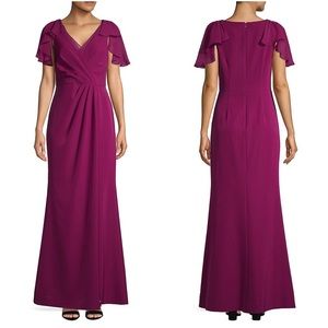 Adrianna Papell Short Flutter-Sleeve Chiffon Gown in Wildberry